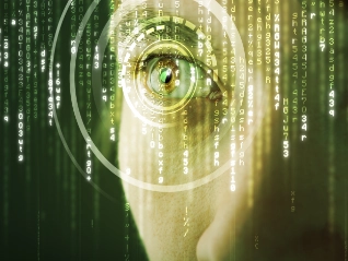 Modern cyber woman with matrix eye