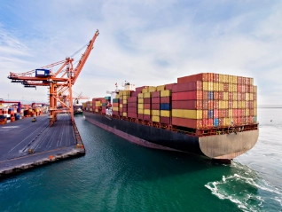 Shipping container at dockside