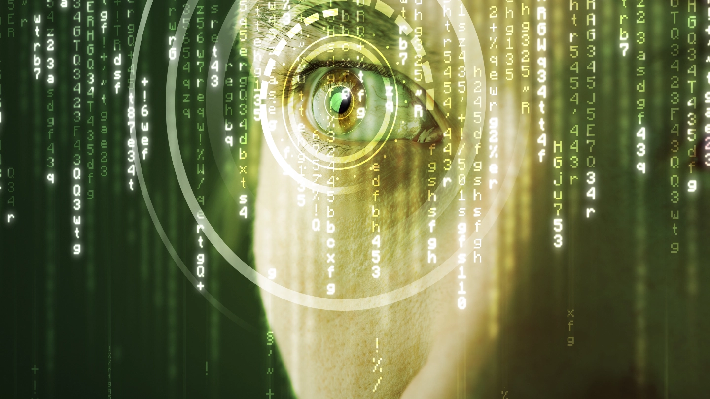 Modern cyber woman with matrix eye