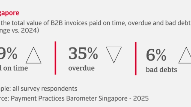 % of the total value of B2B invoices paid on time, overdue and bad debts in Singapore